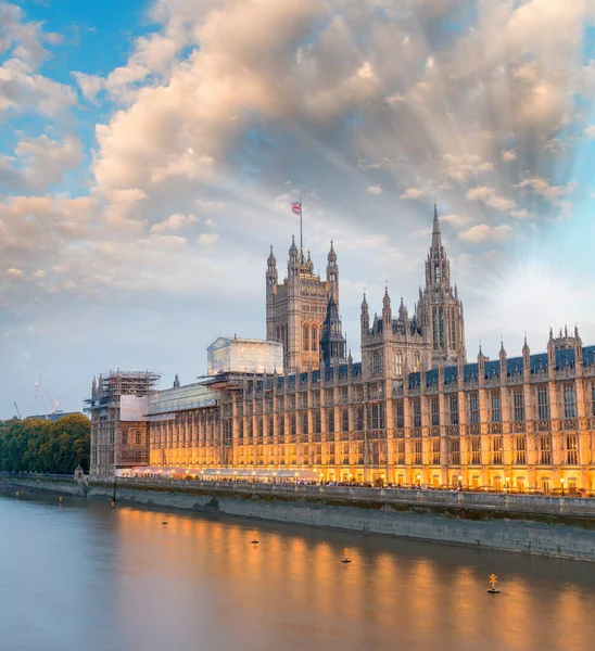 Casas Parlamento Westminster Pôr Sol Londres — Fotografia de Stock