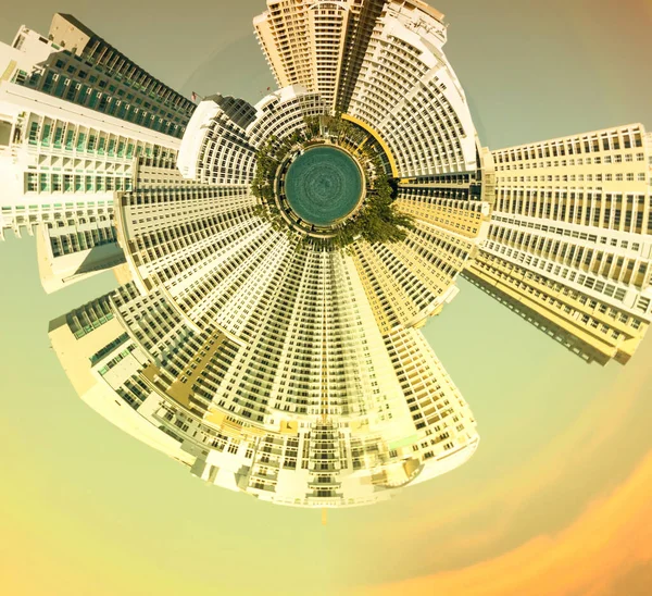 Planet Miami Miniaturowa Planeta Panoramy Miami Zachodzie Słońca — Zdjęcie stockowe