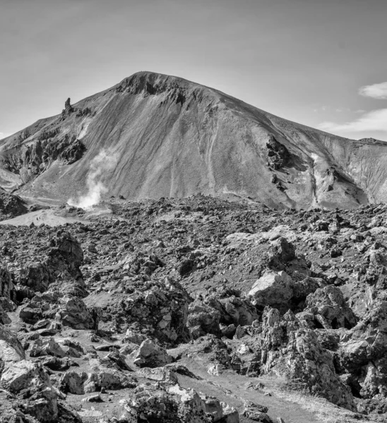 Izlandi Vulkanikus Vidék Sziklákkal Növényzettel Kilátás Egy Nyári Délutánra — Stock Fotó