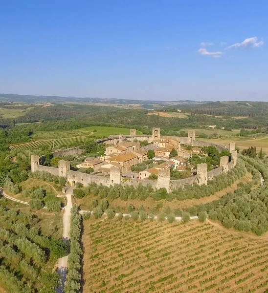 Monteriggioni Toszkána Félelmetes Panoráma Városra Vidékre — Stock Fotó