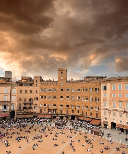 Wspaniały Widok Lotu Ptaka Piazza Del Campo Siena Piękny Słoneczny — Zdjęcie stockowe