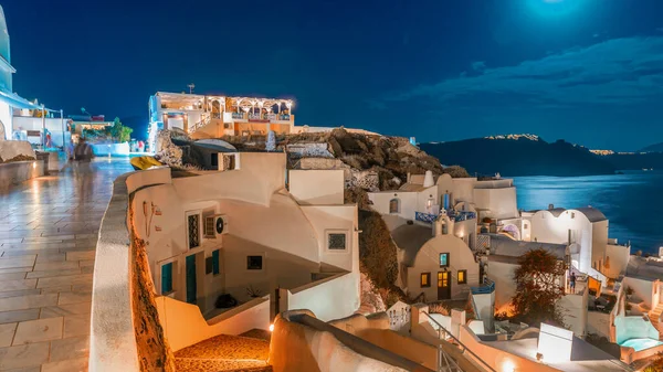 Isla Santorini Por Noche Oia Town Grecia —  Fotos de Stock