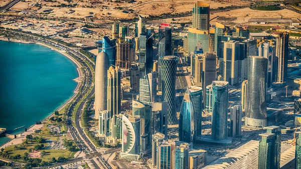 Doha Katar Prosince 2016 Letecký Pohled Panorama Města Dauhá Rychle — Stock fotografie