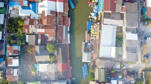 Aerial View Amphawa Market Sunset Famous Floating Market Bangkok Thailand — Stock Photo, Image