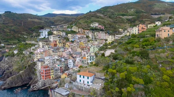 Vacker Antenn Utsikt Över Riomaggiore Cinque Terre Italien — Stockfoto