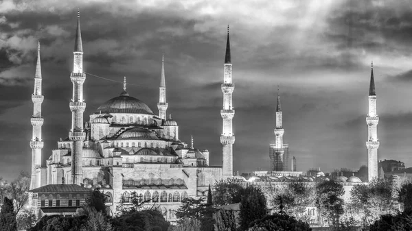 Mosquée Blus Istanbul Vue Aérienne Nuit Avec Ciel Couchant — Photo