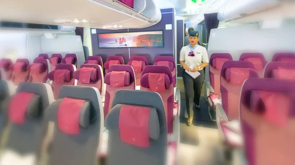 Doha Qatar August 2018 Interior Airbus A380 World Largest Passenger — Stock Photo, Image