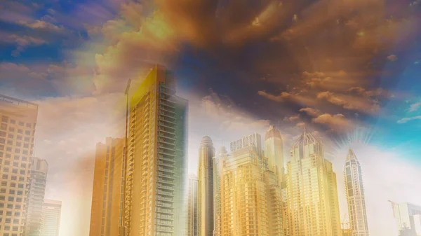 Dubai Marina Skyline Coucher Soleil Eau — Photo