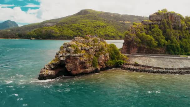 マコンデビューポイント,白デュキャップ,モーリシャス島,アフリカ.ドローンからの空中風景 — ストック動画