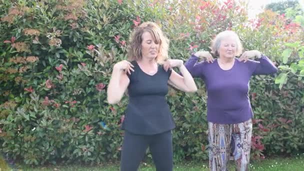 Vier Frauen beim Training im Freien. Gesunde Frauen, Gesundheitskonzept — Stockvideo