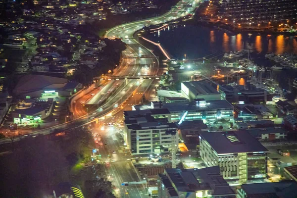 Vista Aerea Notturna Dello Skyline Auckland Nuova Zelanda — Foto Stock