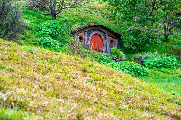 Hobbit Hus Hobbiton Från Tolkiens Sagan Ringen Nya Zeeland — Stockfoto
