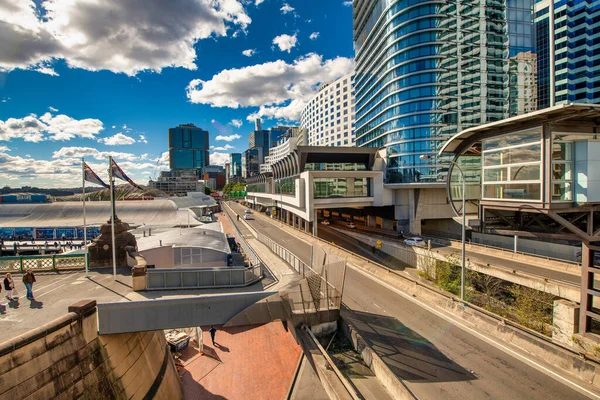 Sydney Agosto 2018 Edifici Turisti Lungo Darling Harbour Una Bella — Foto Stock