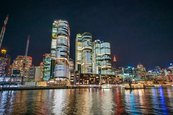 Sydney August 2018 Barangaroo Skyscrapers Night — Stock Photo, Image