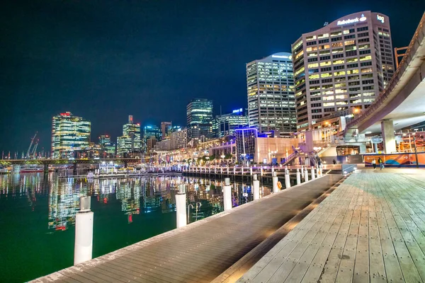 Sydney August 2018 Darling Harbour Felhőkarcolók Éjjel — Stock Fotó