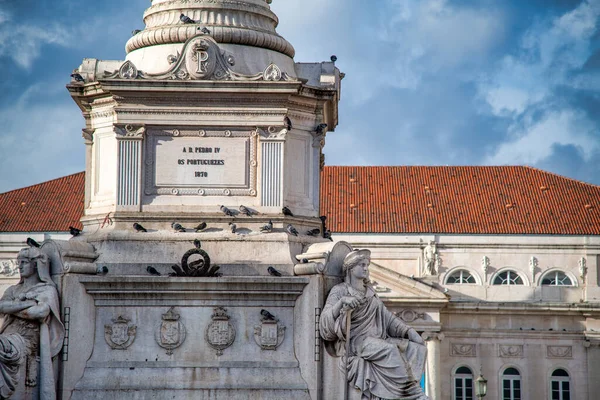 Standbeeld Van Pedro Het Rossio Plein Lissabon Portugal — Stockfoto