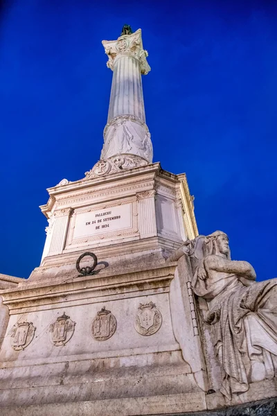 Rossio Square Column Lisbon Night Portugal — Stok fotoğraf