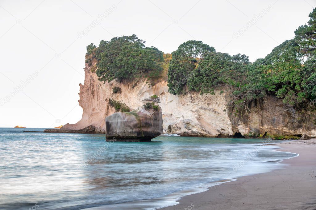 Cathedral Cove at sunset. It is a major attraction in Coromandel peninsula