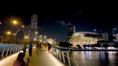 SINGAPORE - 3 HAZİRAN 2020: Marina Körfezi bölgesinde Singapur gece silueti