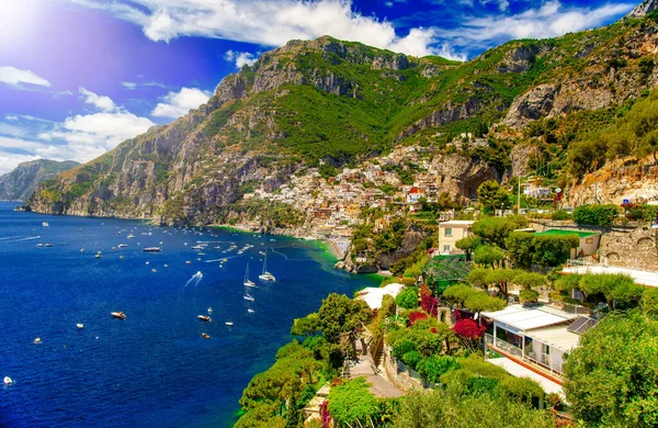 Amazing Aerial View Positano Summer Season Italy — Stock Photo, Image