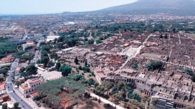 Pompei, Italy. Aerial view of old city from a drone viewpoint in summer season