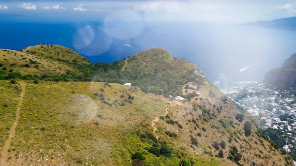 Capri Pobřeží Vysoké Létající Drone Nad Solaro Letní Sezóně — Stock fotografie