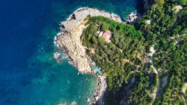 Tvář Jako Tvaru Pobřeží Amalfi Punta Campanella Sorrenta Úžasný Letecký — Stock fotografie