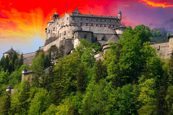 Sonnenuntergang Über Einem Schloss Österreich Europa — Stockfoto