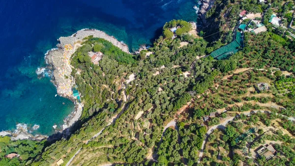Amalfikusten Från Punta Campanella Nära Sorrento Fantastisk Flygutsikt Från Drönare — Stockfoto