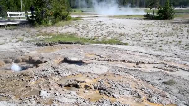 Złoża minerałów, Grand Prismatic Spring, Midway Geyser Basin, Yellowstone National Park, Wyoming, USA — Wideo stockowe