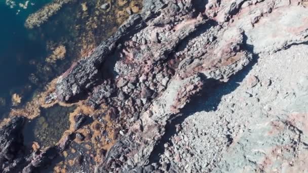 Djupalonssandur rocce lungo la costa nella stagione estiva, Islanda. Vista aerea dal drone prospettiva. Rallentatore — Video Stock