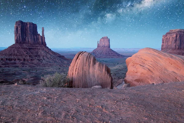 Noite Estrelada Sobre Monument Valley Arizona — Fotografia de Stock