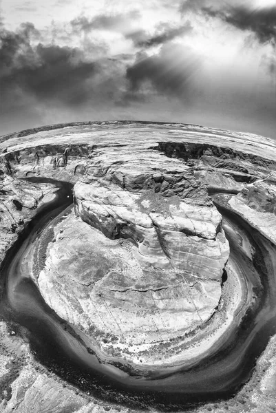 Vista Aérea Blanco Negro Horseshoe Bend Arizona — Foto de Stock