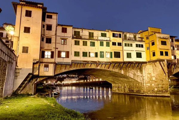 Oude Brug Florence Lungarni Nachts Panoramisch Stadsgezicht Van Firenze Herfst — Stockfoto