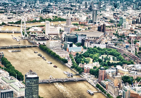 Vista Aérea Del Río Támesis Londres Puentes Horizonte Reino Unido — Foto de Stock