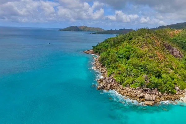 Seychellerna Beach Antenn Utsikt Från Drönare Vacker Solig Dag — Stockfoto