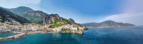 Vista Aérea Costa Amalfi Partir Drone Movimento Campania Itália — Fotografia de Stock