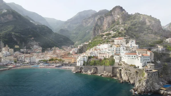 Vista Aérea Panorâmica Costa Amalfi Partir Drone Movimento Campania Itália — Fotografia de Stock