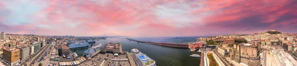 Porto Nápoles Pôr Sol Vista Panorâmica Aérea Ponto Vista Drone — Fotografia de Stock