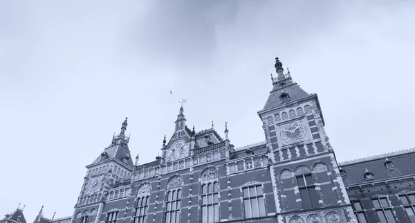 Черно Белый Вид Классические Здания Амстердама — стоковое фото
