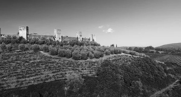 Tepedeki Monteriggioni Toskana Ortaçağ Kasabasının Güzel Hava Manzarası — Stok fotoğraf