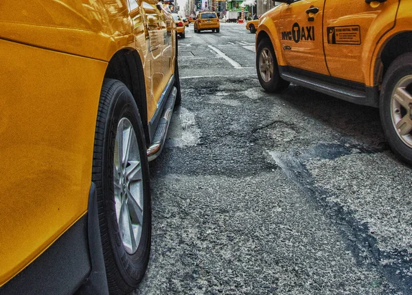 Táxis Amarelos New York City Streets Eua — Fotografia de Stock