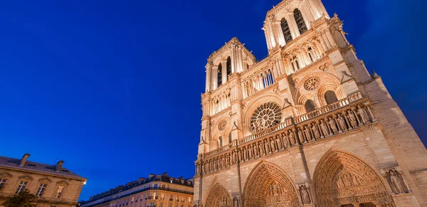 Parijs Juni 2014 Notre Dame Cathedral Nachts Met Toeristen Notre — Stockfoto