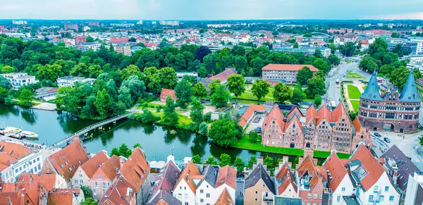 Panoramę Średniowiecznej Lubeck Niemcy — Zdjęcie stockowe