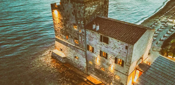 Vista Aerea Notturna Torre Mozza Vicino Follonica Toscana Italia — Foto Stock