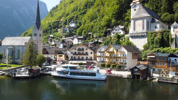 Hallstatt Oostenrijk September 2021 Luchtfoto Van Prachtige Stad Vanaf Een — Stockfoto