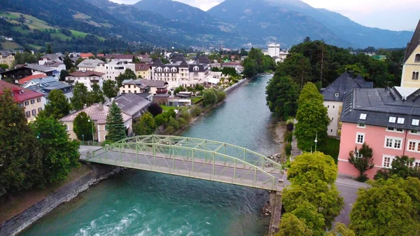 Vista Aérea Del Horizonte Lienz Desde Dron Por Noche Austria —  Fotos de Stock