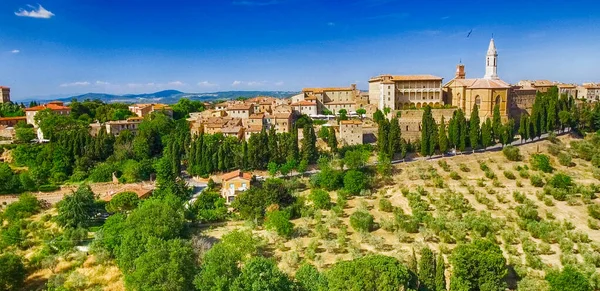 Vista Aérea Beautiul Pienza Cidade Medieval Toscana Colina — Fotografia de Stock