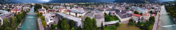 Panoramiczny Widok Powietrza Panoramę Lienz Drona Nocy Austria — Zdjęcie stockowe