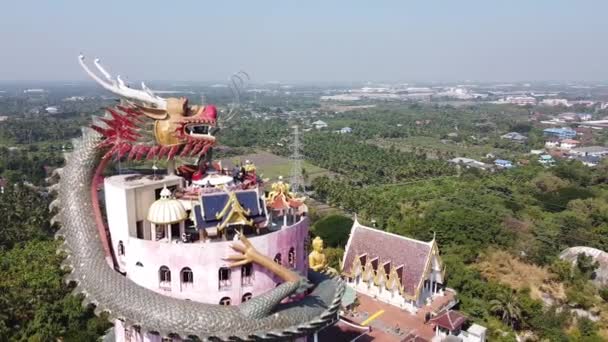 NAKHON PATHOM, THAILAND - 15. DEZEMBER 2019: Erstaunliche Luftaufnahme des Wat Samphran Dragon Temple, eines buddhistischen Tempels in Amphoe Sam Phran — Stockvideo